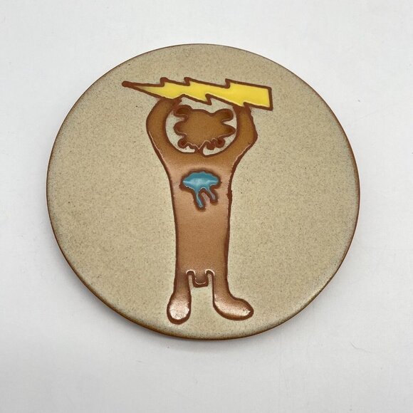 Nine Hills Studio Trivet Arizona Pottery Red Clay Tile Bear Lighting Vtg Round - Picture 2 of 8